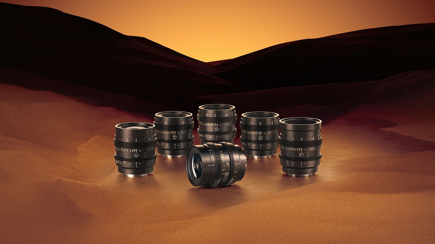 Thypoch’s Simera-C 16mm T1.9 FF surrounded by its cine prime family